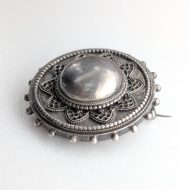 Antique Victorian Silver Round Brooch Domed Filigree Shield - Image 5