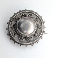 Antique Victorian Silver Round Brooch Domed Filigree Shield - Image 6