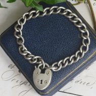 Vintage Silver Heart Padlock Charm Bracelet Curb Link Chain