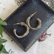 Vintage Silver Wire Chunky Hoop Earrings Brutalist Modernist Handmade Heavy