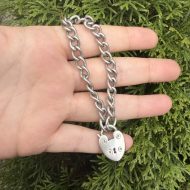 Vintage Silver Heart Padlock Charm Bracelet Curb Link Chain - Image 2