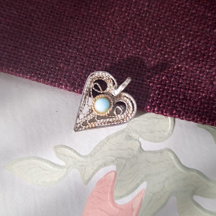 Vintage Silver Filigree Blue Love Heart Pendant Charm