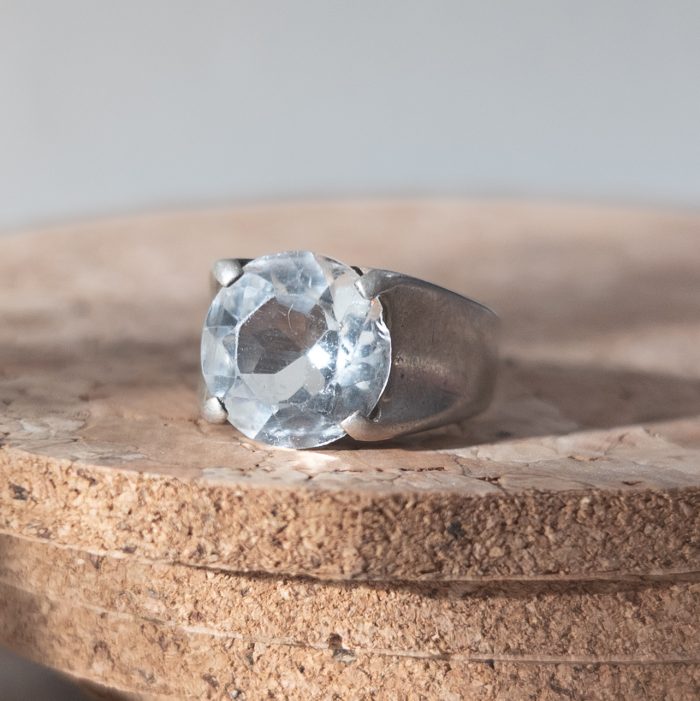 Vintage Sterling Silver Crystal Statement Ring