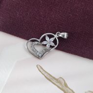 Sterling Silver Love Heart Flower Sparkly CZ Pendant