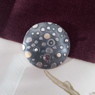 Vintage Silver Amethyst Abstract Modernist Pendant Round Artist Pebble