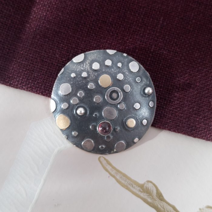 Vintage Silver Amethyst Abstract Modernist Pendant Round Artist Pebble