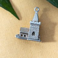 Vintage Silver Old Church Charm Opens Wedding Marriage Pendant