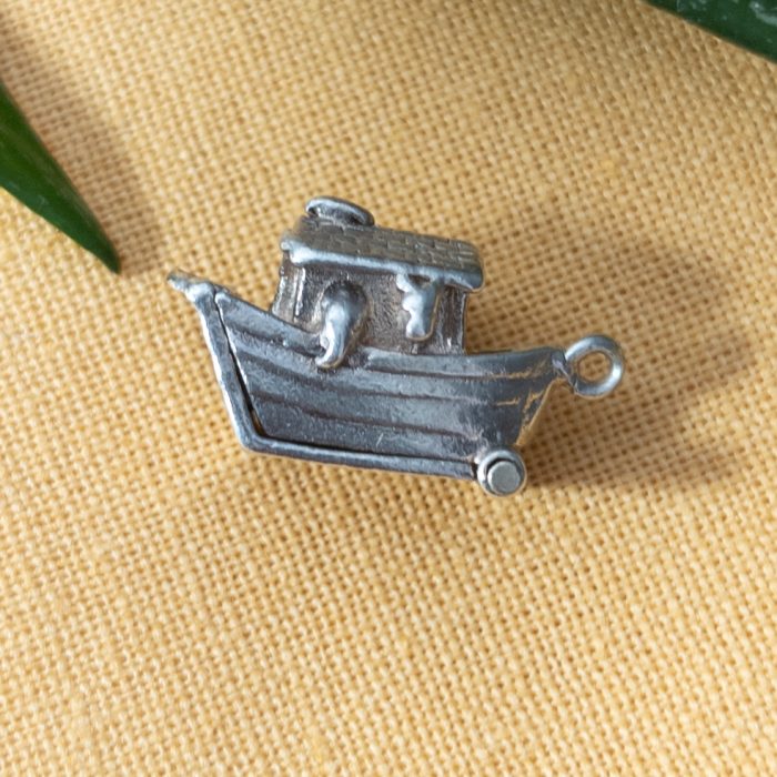 Vintage Silver Noah Ark Charm Biblical Opening Pendant