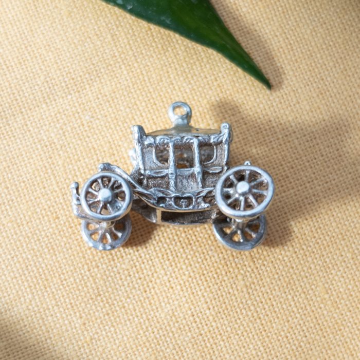Vintage Silver Carriage Charm Pendant Princess Cinderella