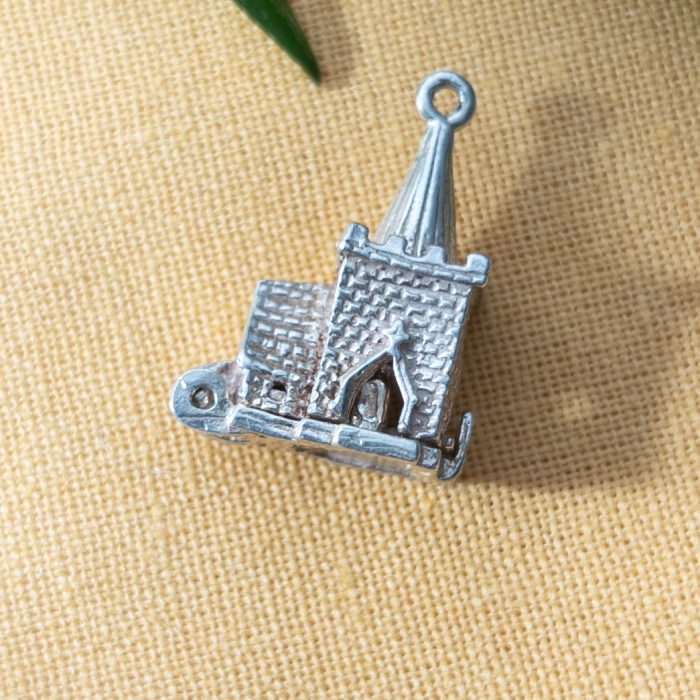 Vintage Silver Church Opening Charm Couple Wedding Pendant
