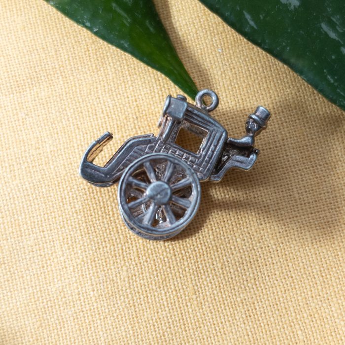 Vintage Silver Carriage Charm Pendant Moves