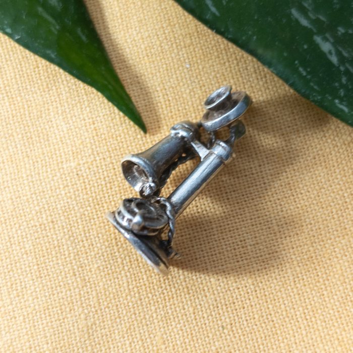 Vintage Silver Old Telephone Charm Pendant
