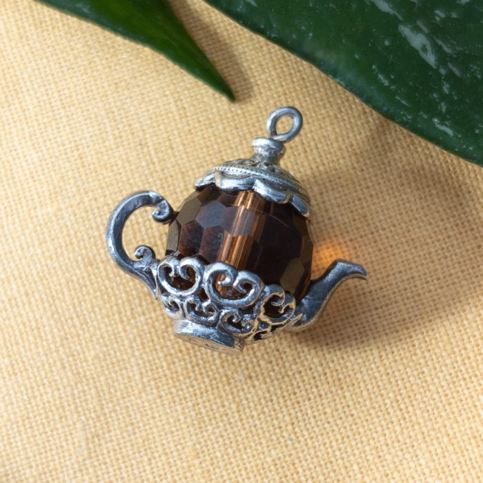 Vintage Sterling Silver Nuvo Teapot Glass Charm Pendant