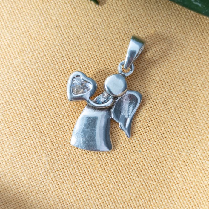 Sterling Silver CZ Angel Pendant Charm