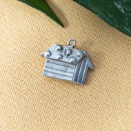 Vintage Silver Hollow Chalet Charm Pendant
