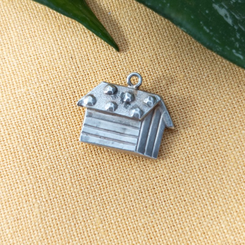 Vintage Silver Hollow Chalet Charm Pendant