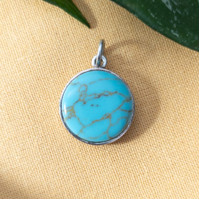 Sterling Silver Howlite Round Circle Pendant Minimalist