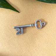 Vintage Sterling Silver 21st Birthday Key Charm Pendant
