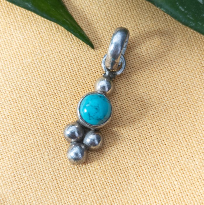 Vintage Sterling Silver Turquoise Minimalist Pendant