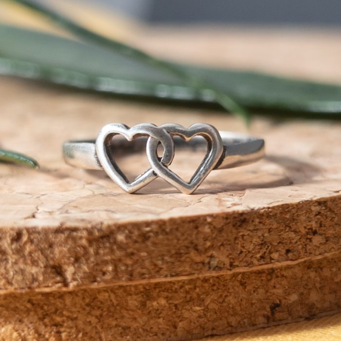 Vintage Sterling Silver Interlocked Heart Ring Double Love Band