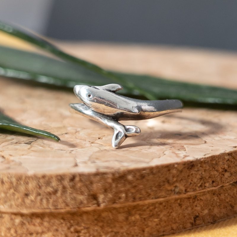 Vintage Sterling Silver Dolphin Swimming Ring Crossover Band