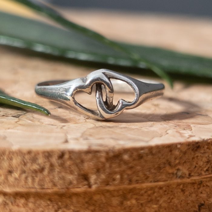 Vintage Sterling Silver Interlocked Heart Ring Double Love Band