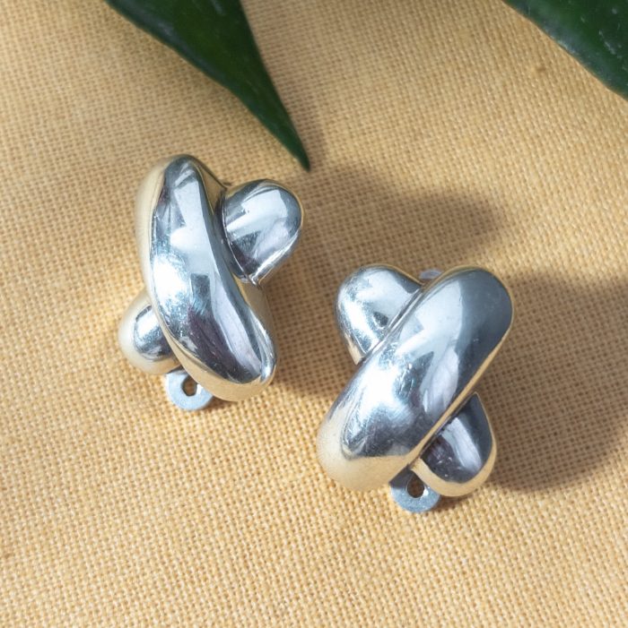 Vintage Sterling Silver Thomas Sabo Earrings Puffy Criss Cross Clip Ons 925