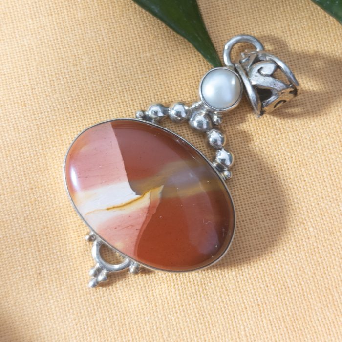 Sterling Silver Jasper Pearl Boho Pendant