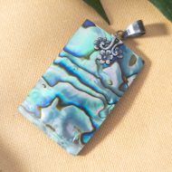 Sterling Silver Rectangle Abalone Flower Pendant