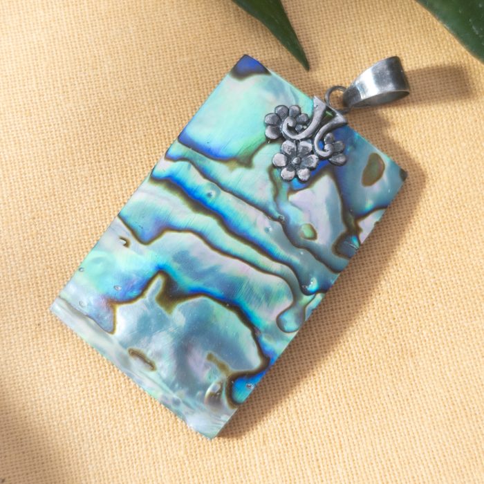 Sterling Silver Rectangle Abalone Flower Pendant