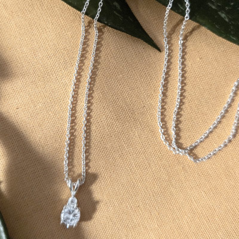 Sterling Silver Next CZ Teardrop Pendant Necklace