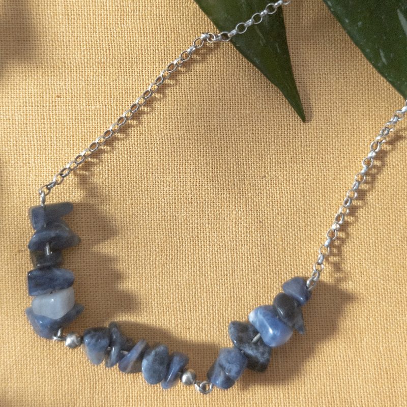 Vintage Sterling Silver Raw Blue Stone Choker Necklace
