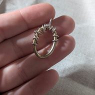 Vintage Sterling Silver Oval Brutalist Pendant, Round Barbed Wire Modernist - Image 2