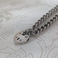 Vintage Silver Heart Padlock Charm Bracelet Curb Link Chain - Image 3