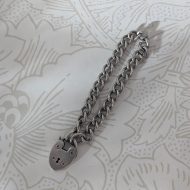 Vintage Silver Heart Padlock Charm Bracelet Curb Link Chain - Image 4