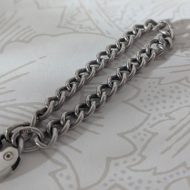 Vintage Silver Heart Padlock Charm Bracelet Curb Link Chain - Image 5