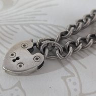 Vintage Silver Heart Padlock Charm Bracelet Curb Link Chain - Image 7