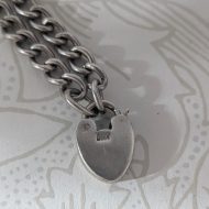 Vintage Silver Heart Padlock Charm Bracelet Curb Link Chain - Image 8