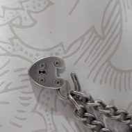 Vintage Silver Heart Padlock Charm Bracelet Curb Link Chain - Image 9