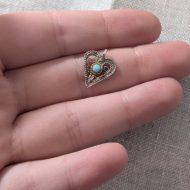 Vintage Silver Filigree Blue Love Heart Pendant Charm - Image 2