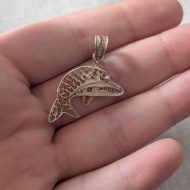 Vintage Sterling Silver Filigree Dolphin Pendant - Image 6