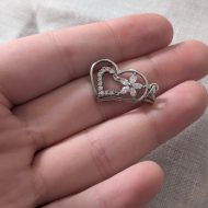 Sterling Silver Love Heart Flower Sparkly CZ Pendant - Image 2