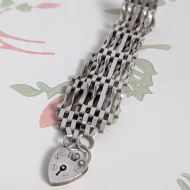 Vintage Sterling Silver Gate Padlock Bracelet 1970s Hallmarked Heart Lock - Image 3