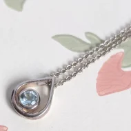 Vintage Sterling Silver CZ Teardrop Blue Pendant Necklace - Image 9