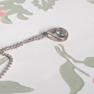 Vintage Sterling Silver CZ Teardrop Blue Pendant Necklace - Image 5