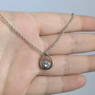 Vintage Sterling Silver CZ Teardrop Blue Pendant Necklace - Image 7