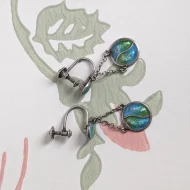 Vintage Sterling Silver Peacock Enamel Screw Back Earrings Dangle Drop Art Nouveau Arts and Crafts - Image 2