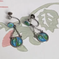 Vintage Sterling Silver Peacock Enamel Screw Back Earrings Dangle Drop Art Nouveau Arts and Crafts - Image 3