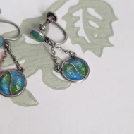 Vintage Sterling Silver Peacock Enamel Screw Back Earrings Dangle Drop Art Nouveau Arts and Crafts - Image 4