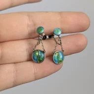 Vintage Sterling Silver Peacock Enamel Screw Back Earrings Dangle Drop Art Nouveau Arts and Crafts - Image 9